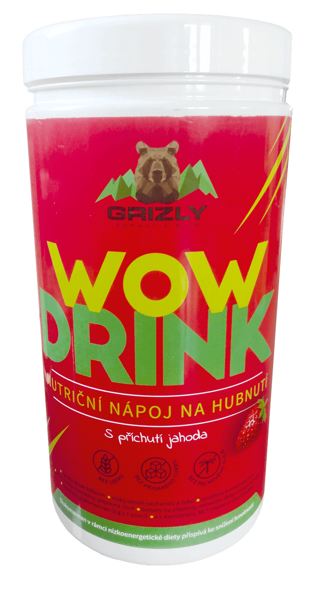 GRIZLY Wow Drink - Nutriční nápoj na hubnutí jahodový 500 g