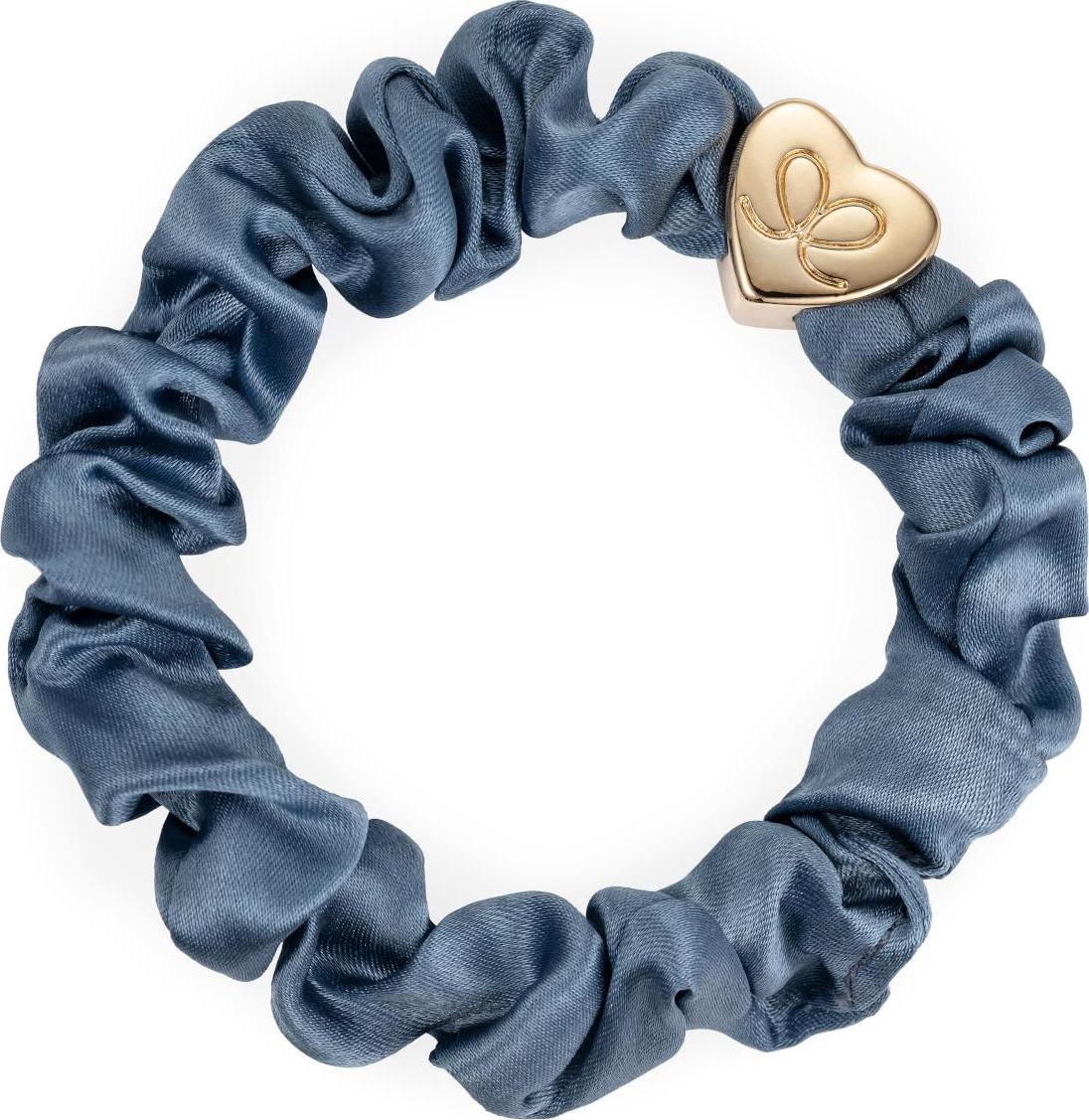 By Eloise London Gumička Gold Heart Silk Scrunchie - modrá 1ks