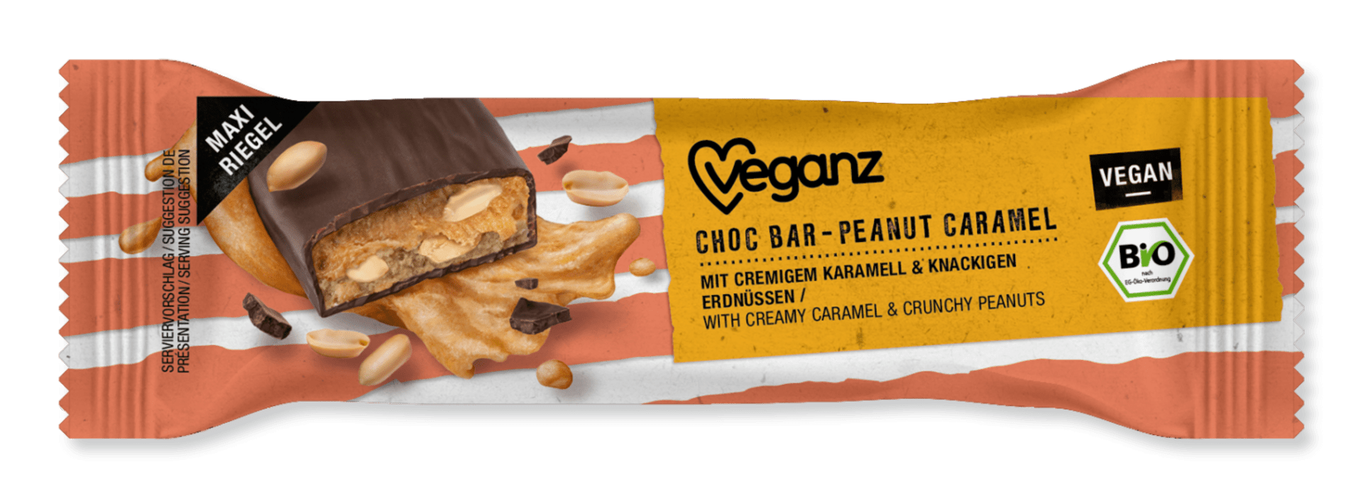 Veganz Čokoládová tyčinka s arašídy a karamelem BIO 50 g