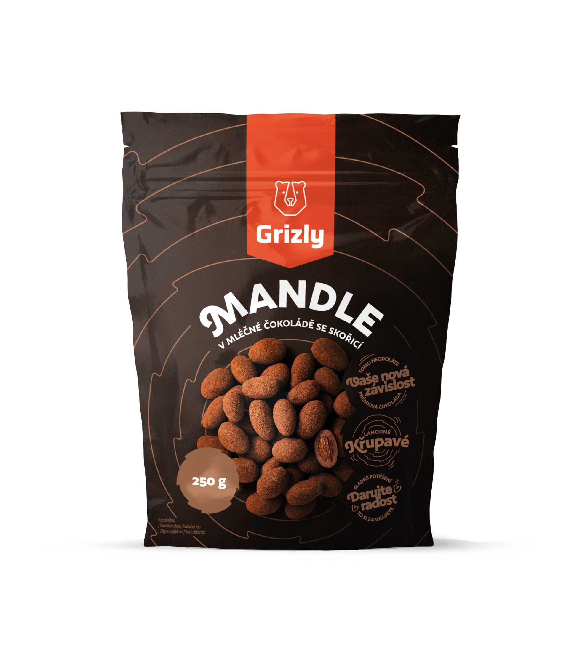 GRIZLY Mandle v mléčné čokoládě se skořicí 250 g