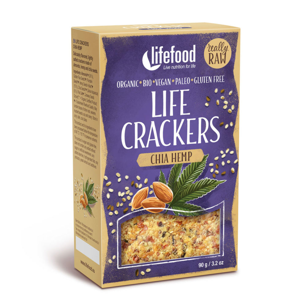 Life crackers konopné s chia raw 90 g BIO   LIFEFOOD Lifefood