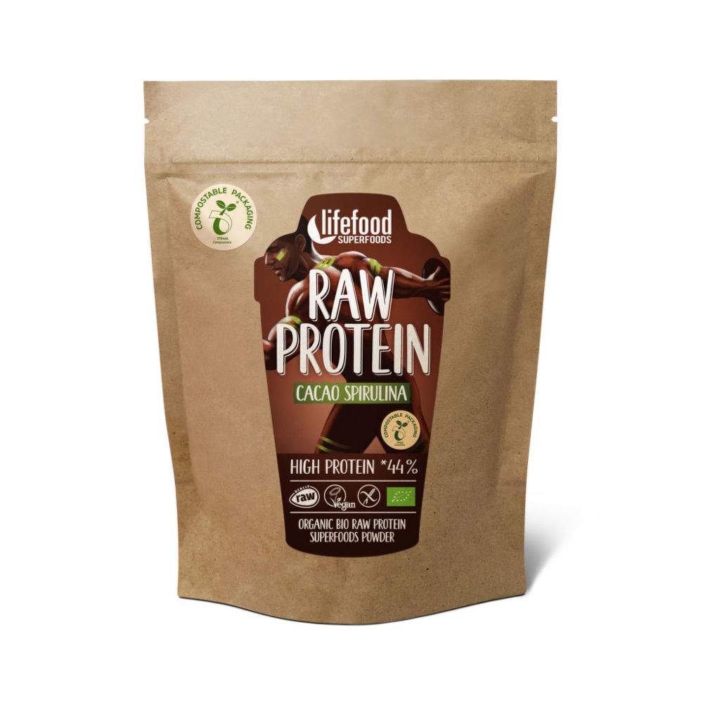 Protein kakaový se spirulinou RAW 450 g BIO   LIFEFOOD Lifefood