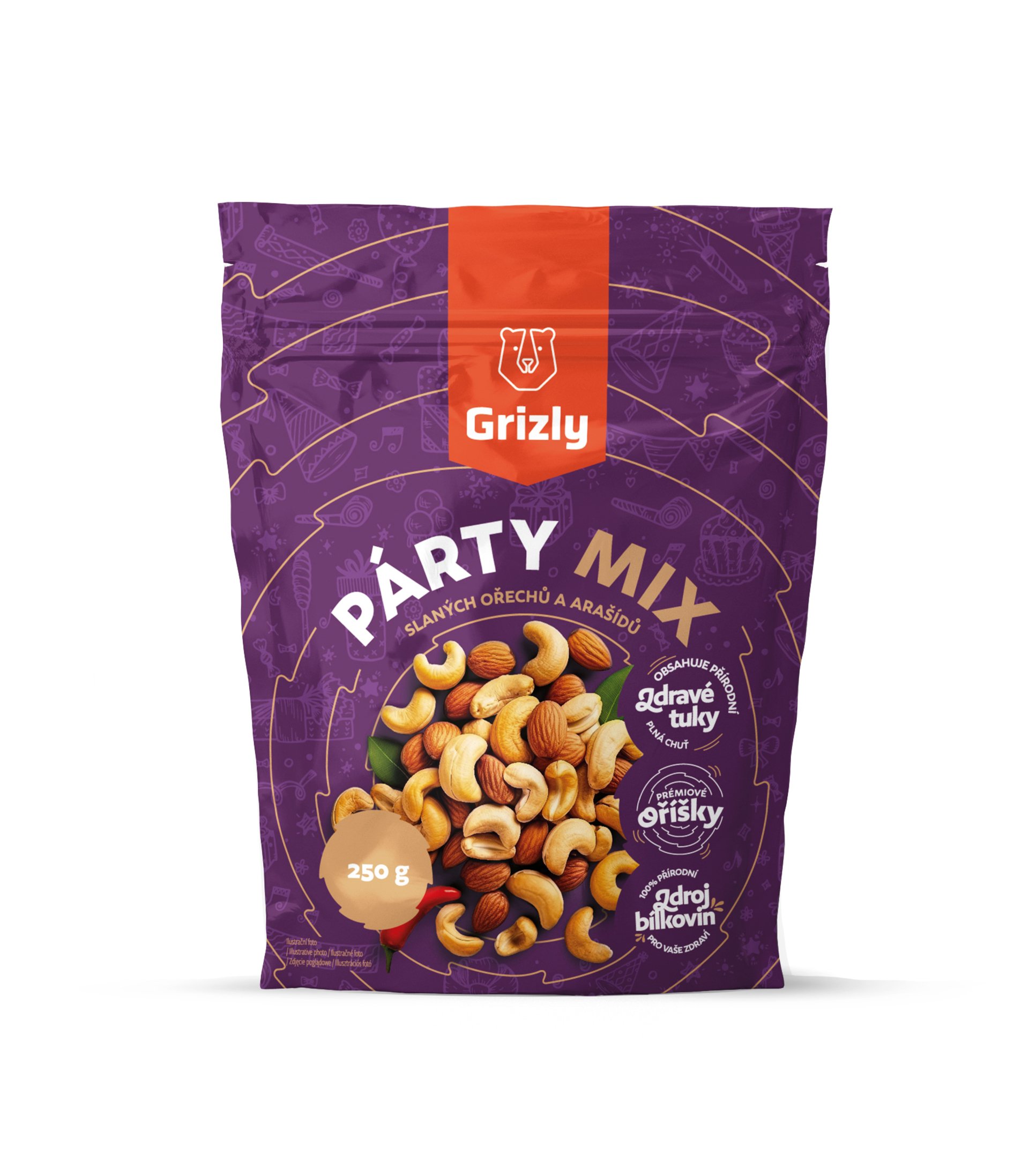 GRIZLY Párty mix slaných ořechů a arašídů 250 g