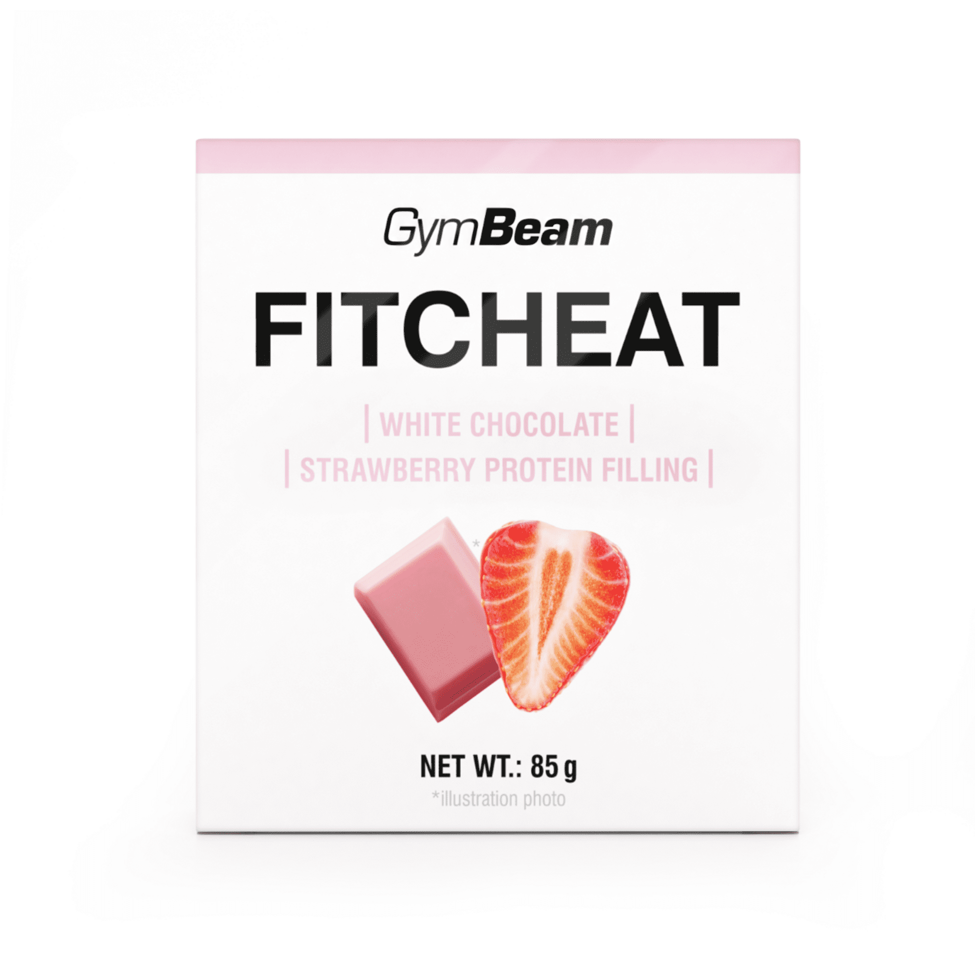 GymBeam Fitcheat Proteinová čokoláda bílá čokoláda a jahoda 80 g