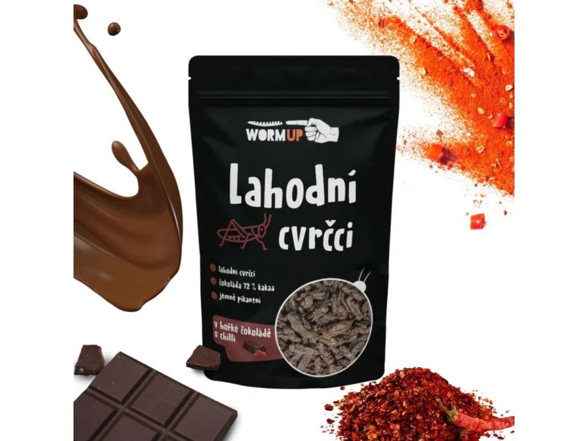 WormUP Lahodní cvrčci hořká čokoláda s chilli 30 g