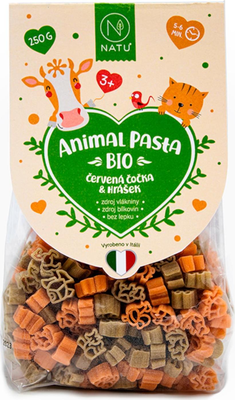 NATU Animal Pasta Těstoviny z červené čočky & hrášku BIO 250 g