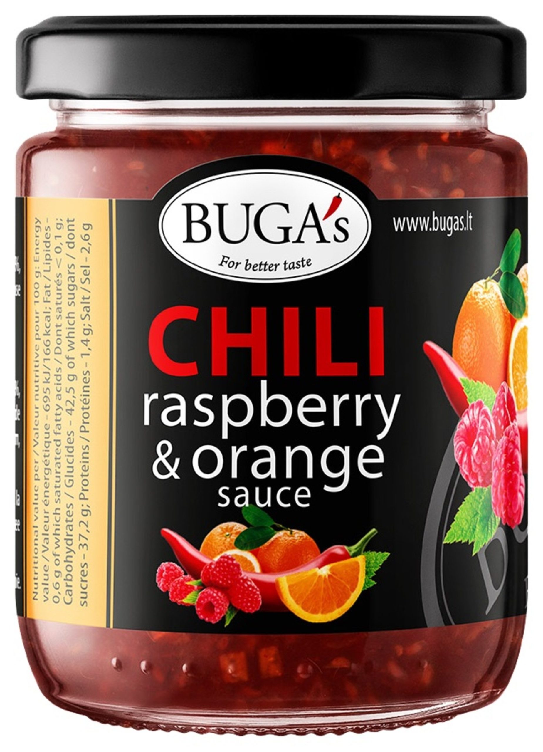 Buga´s Chilli omáčka s malinami a pomerančem sklo 170 g