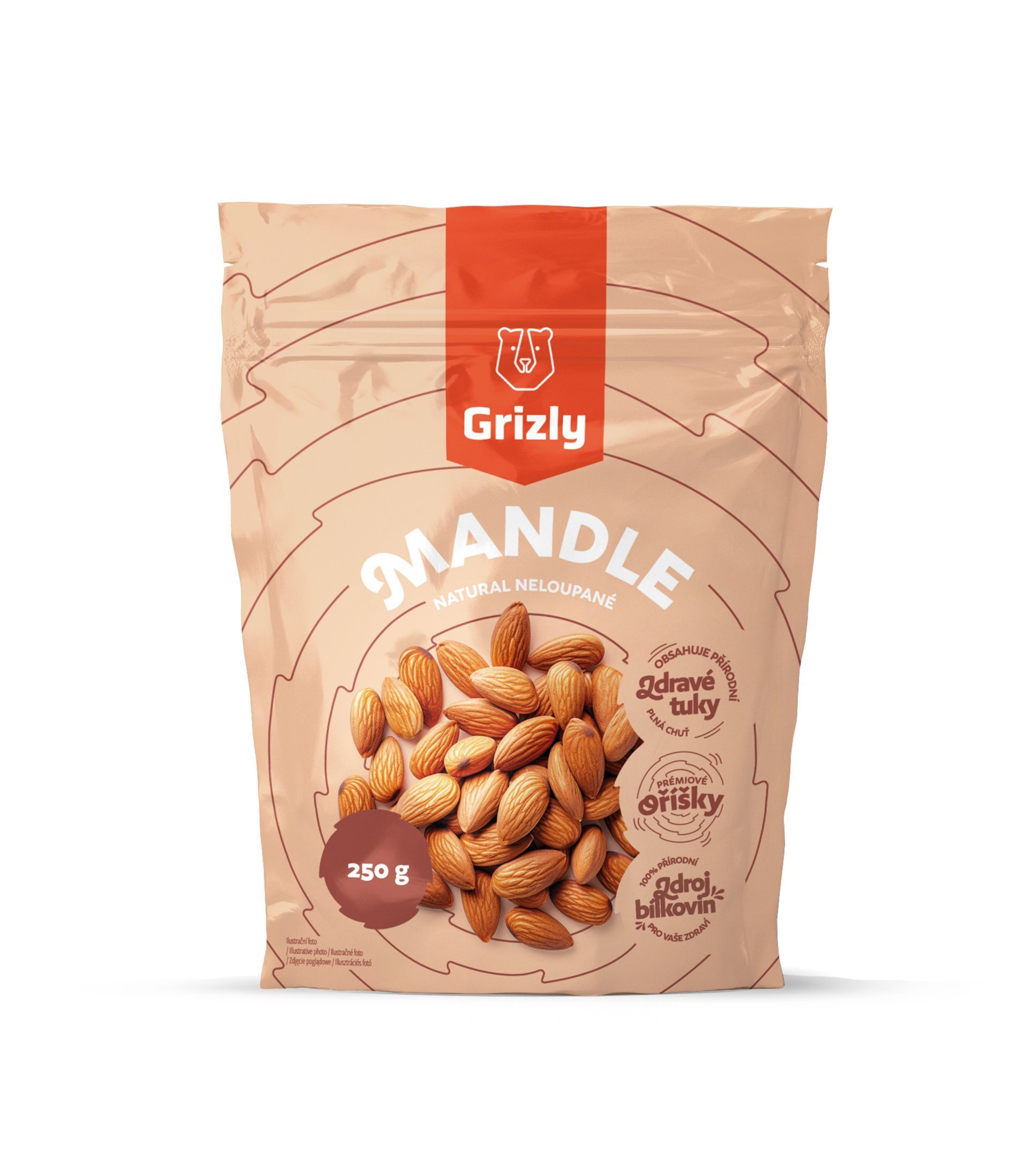 GRIZLY Mandle natural neloupané 250 g expirace