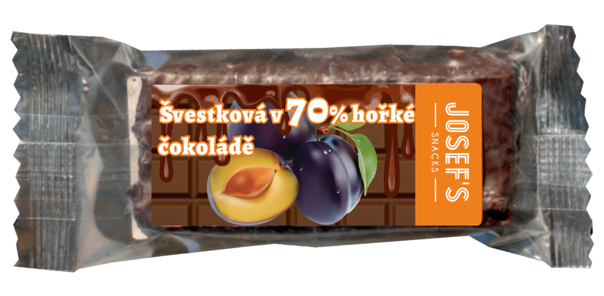 Josef´s snacks Švestková v 70% hořké čokoládě s třtinou 42 g