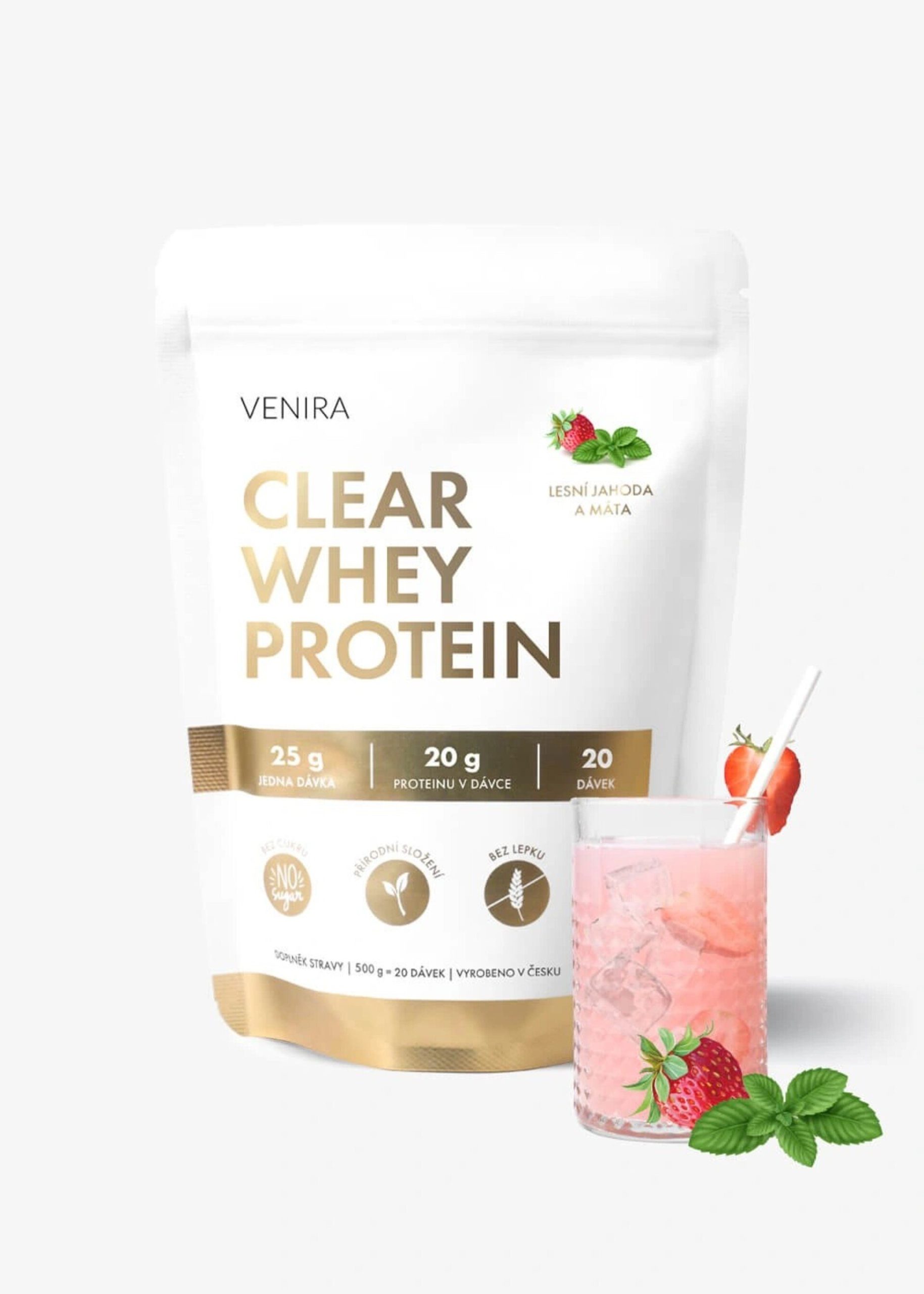 Venira Clear whey protein - proteinová limonáda jahoda a máta 500 g