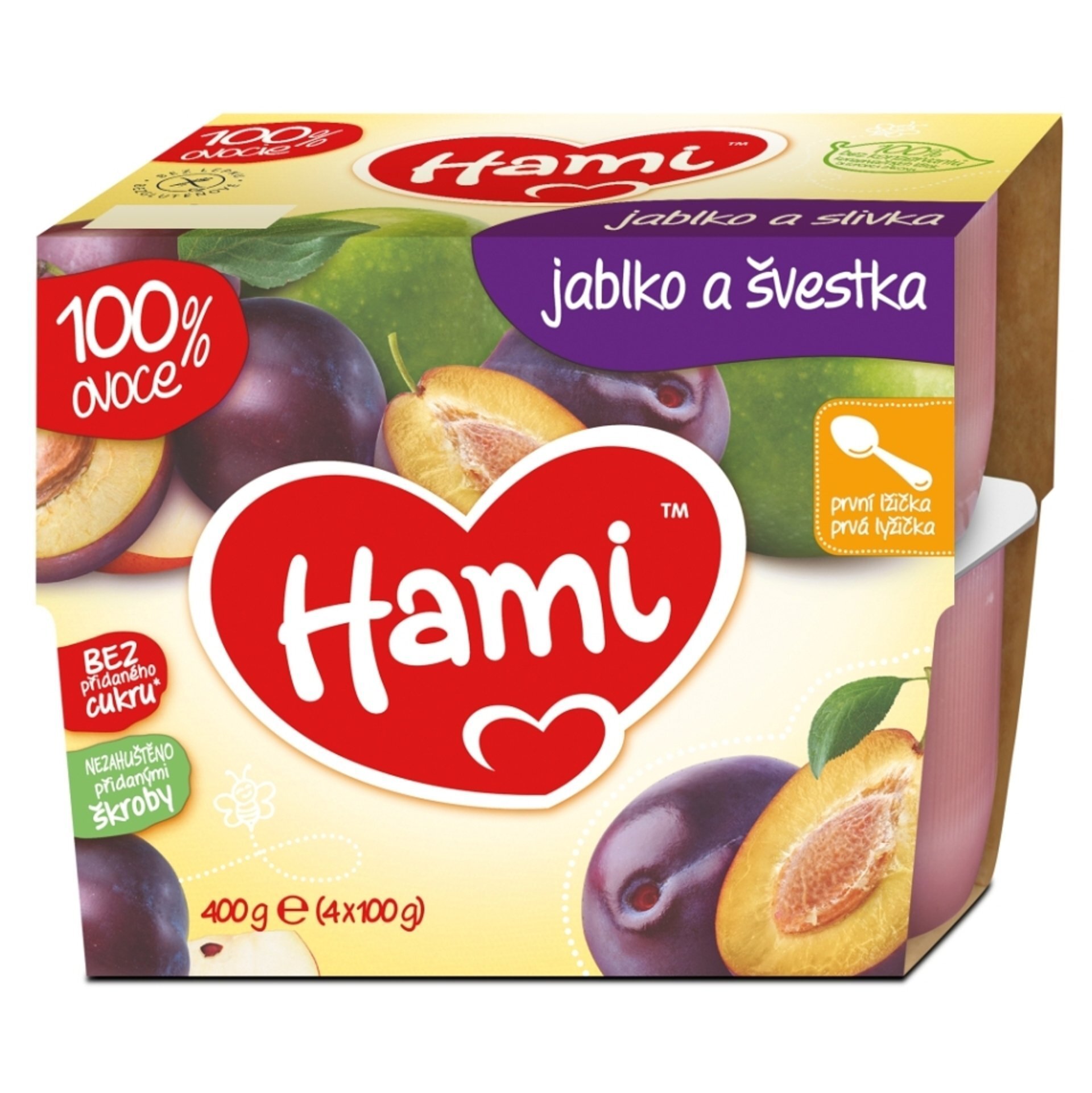 HAMI ovocný příkrm 100% ovoce jablko a švestka 400g expirace