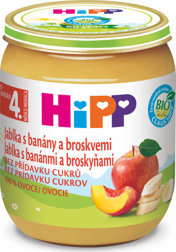 HiPP OVOCE BIO Jablka s banány a broskvemi 125g C-64 - balení 6 ks