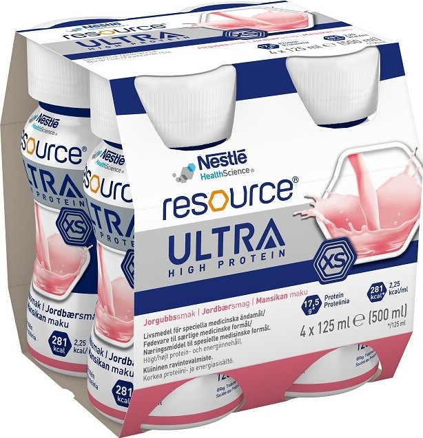 RESOURCE ULTRA HIGH PROTEIN JAHODOVÁ PŘÍCHUŤ POR POR SOL 4X125ML