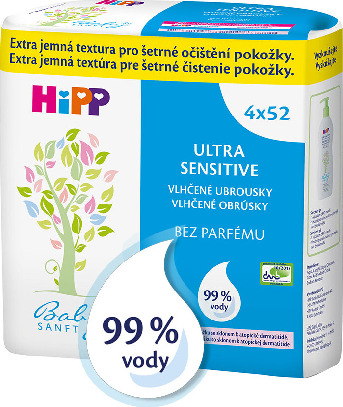 HiPP BABYSANFT Čistící vlhčené ubrousky pro velmi citlivou pokožku 4x52ks