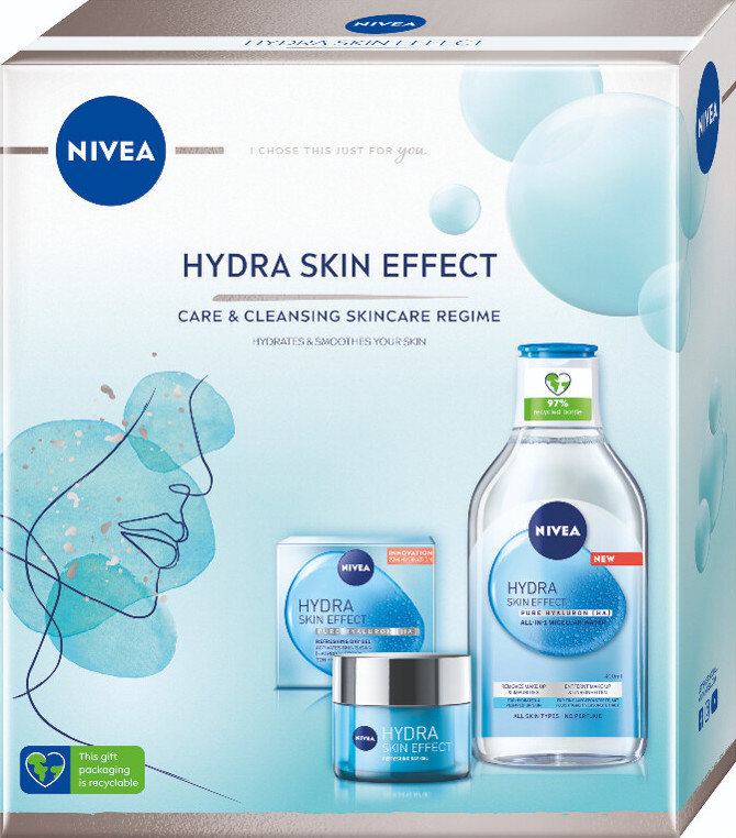 Nivea Hydra Skin Effect denní gelový krém 50 ml + micelární voda 400 ml dárková sada