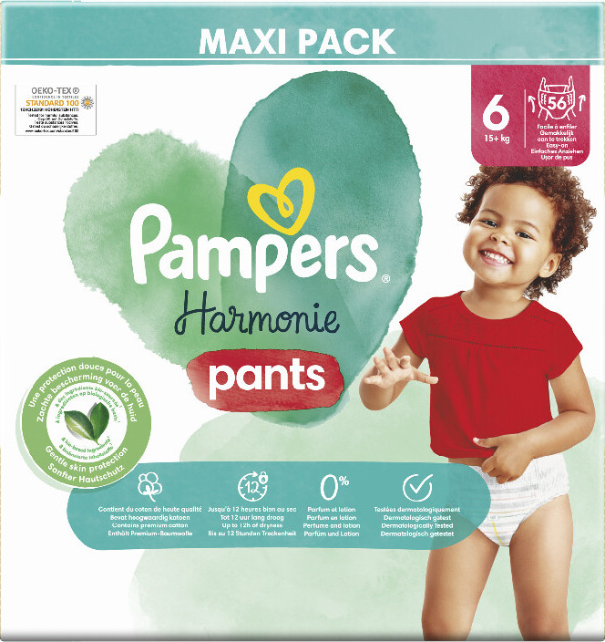 Pampers Harmonie Kalhotkové plenky velikost 6 15+kg 56 ks