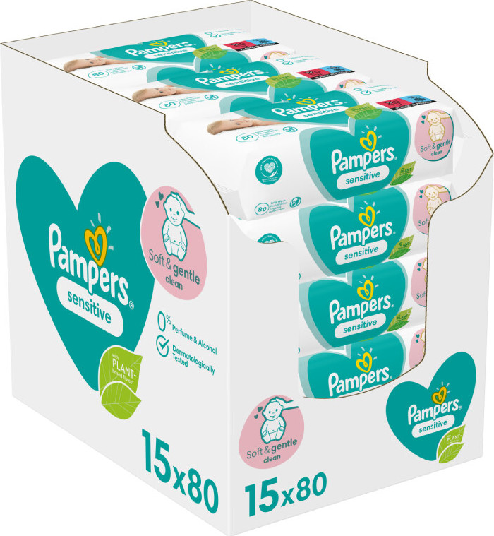 Pampers Sensitive vlhčené ubrousky XXL 15x80ks