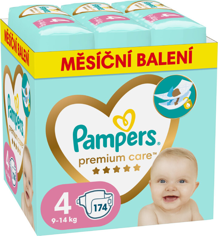 PAMPERS Premium Care plenky velikost 4 Maxi 9-14kg měsíční balení 174 ks