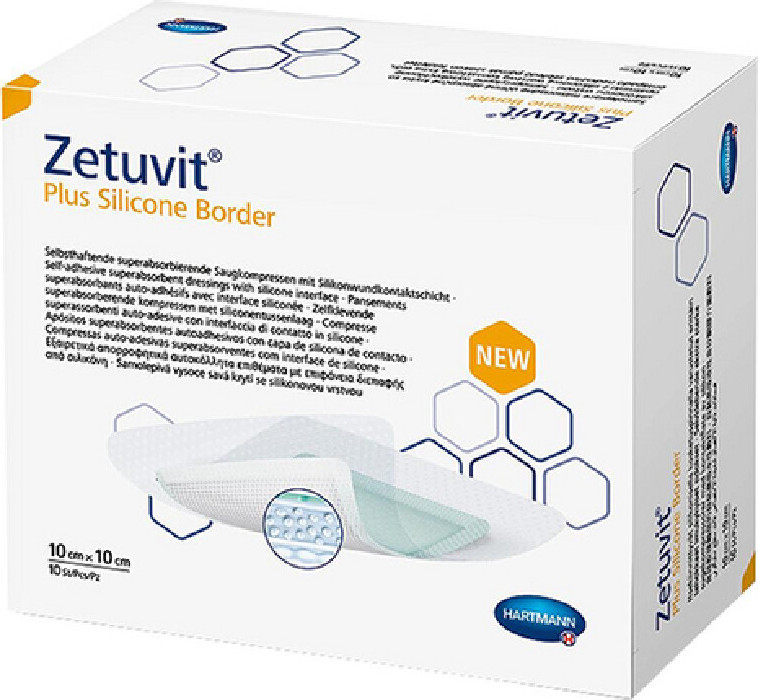 ZETUVIT PLUS SILICONE BORDER 10X10CM 10KS