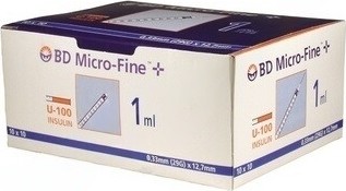 BD MICRO-FINE Plus Sterilní inzulínové stříkačky 1ML U-100 s integrovanou jehlou 29GX12