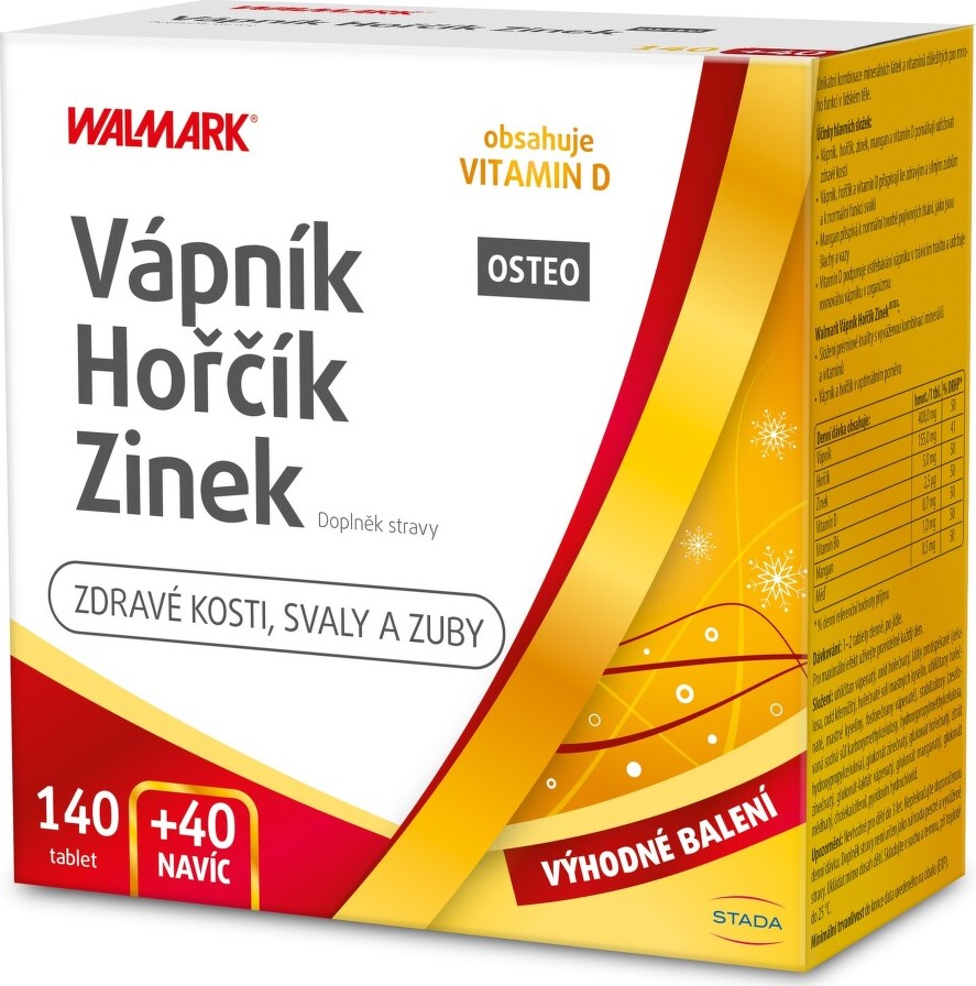 Walmark Vápník Hořčík Zinek Osteo 140+40 tablet navíc