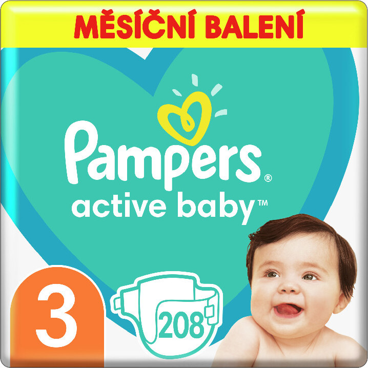 Pampers Active Baby Pleny 3 Midi 6-10kg měsíční balení 208 ks