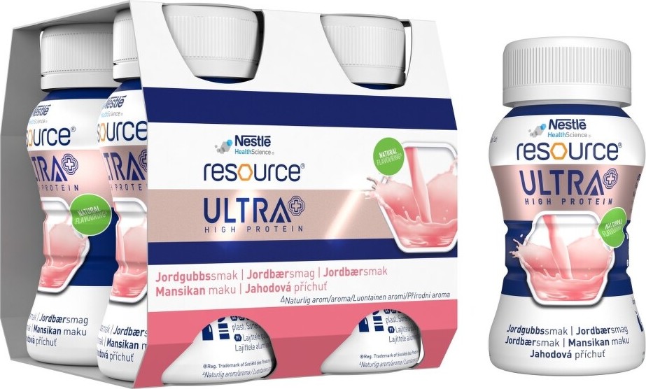 RESOURCE ULTRA + HIGH PROTEIN JAHODOVÁ PŘÍCHUŤ POR SOL 4X125ML